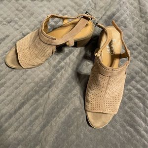 Suede peep toe heels